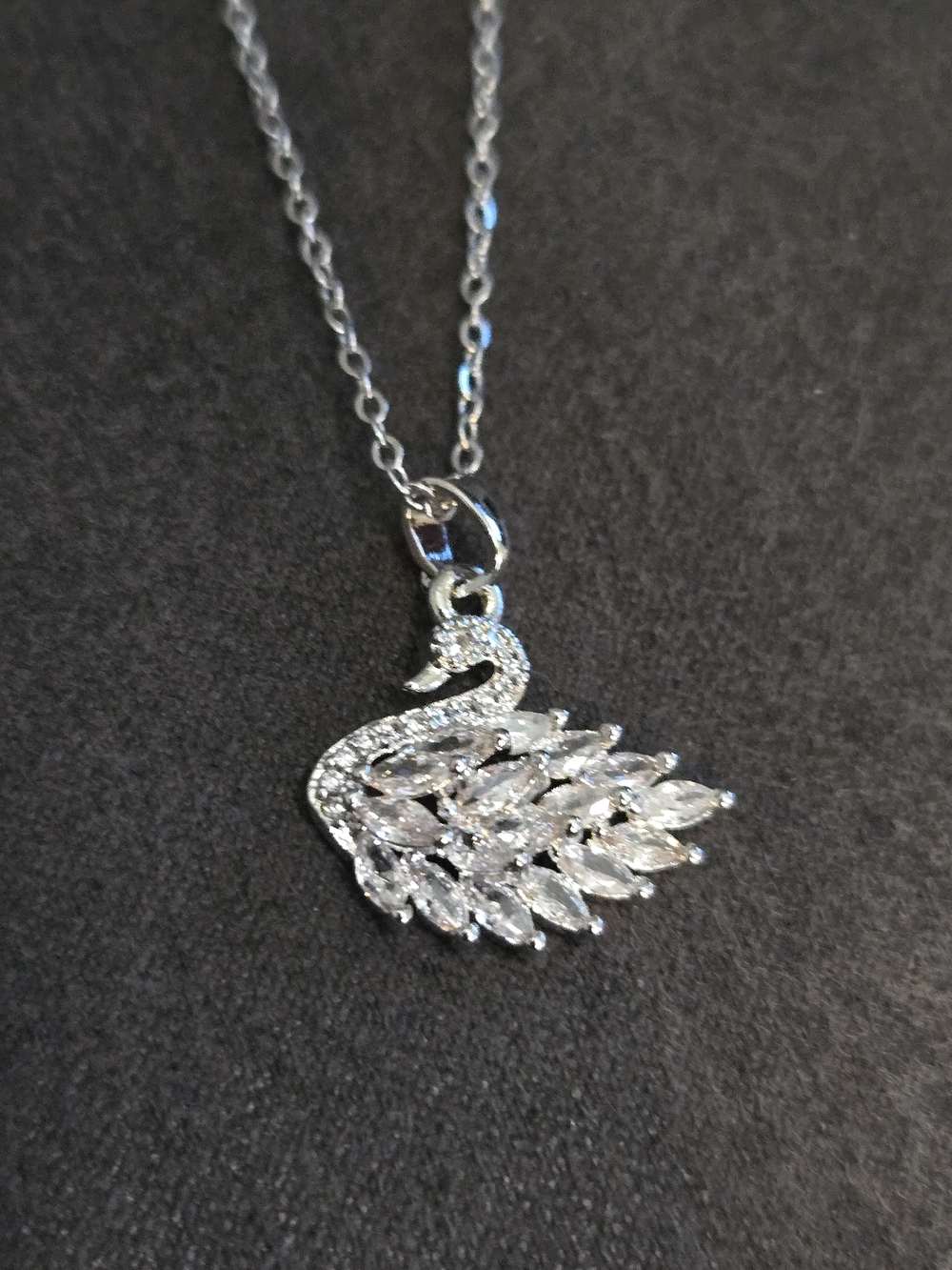 Silver Crystal Swan Pendant Necklace Made With Swarovski Crystal
